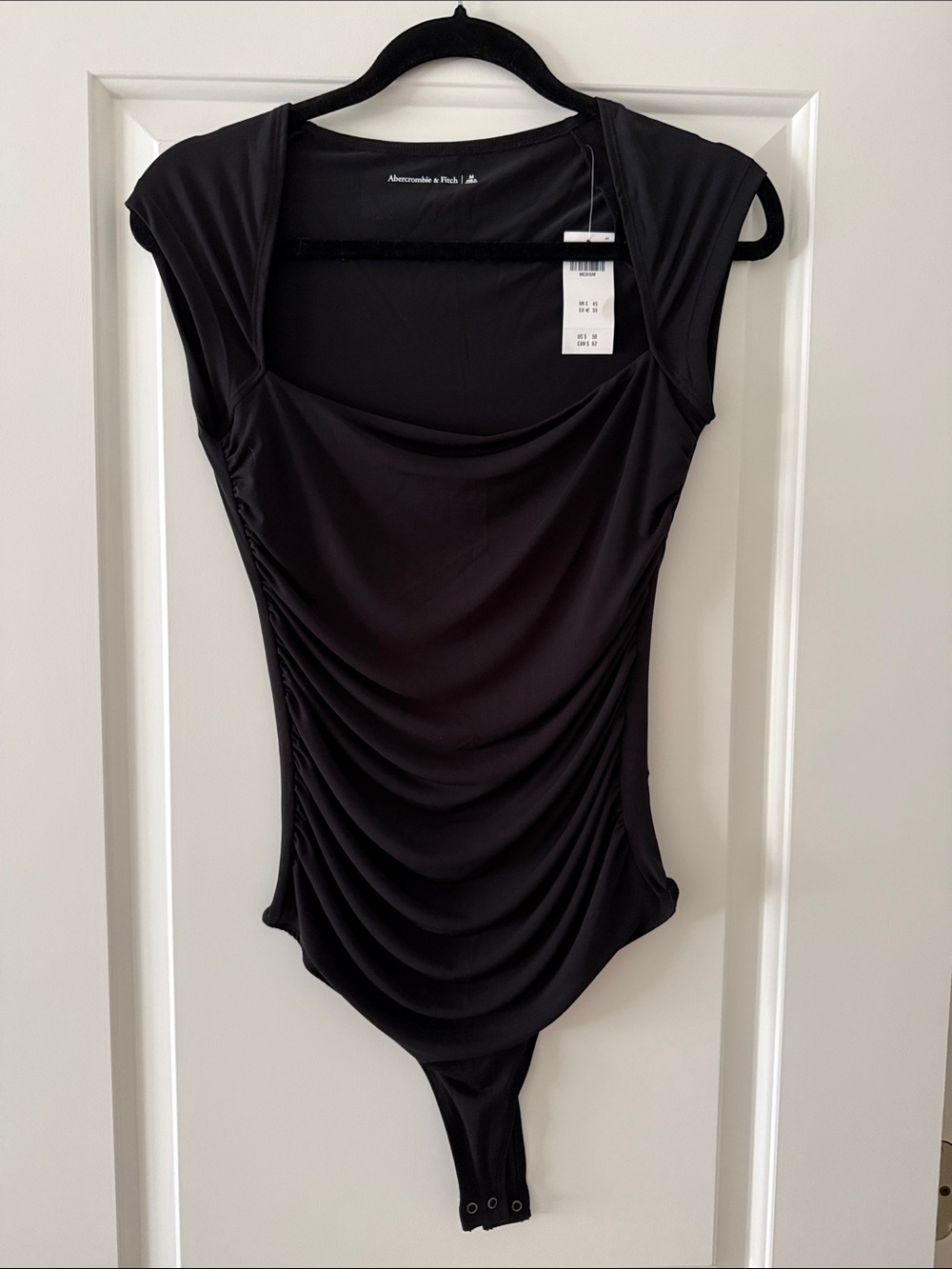 Abercrombie & Fitch Black Draped Cap-Sleeve Bodysuit with Scoop Neck